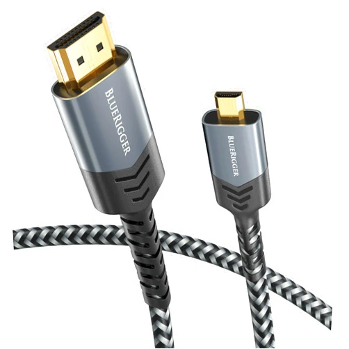 BlueRigger Micro HDMI to HDMI Cable (6FT, 4K 60Hz, Bi-Directional,18Gbps High Speed Cord, HDR, ARC) - Compatible with GoPro Hero 7/6/5/4, Raspberry Pi 4, Sony A6300 Camera, Nikon B500, Yoga 3 Pro