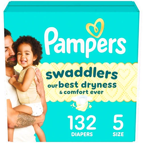 Pampers Swaddlers Diapers, Size 5 (20-37 lbs), 132 Count, Absorbent, Keeps Baby Dry and Comfortable, Skin Safe Disposable Baby Diaper (Packaging May Vary)