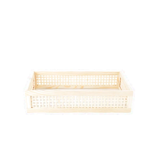 YAHUAN Rectangular Wooden Bamboo Serving Tray with Handles, Handwoven Rattan Decorative Display Serving Platters, Guest Towel Napkin Holder for Dining Bathroom Table Desktop (Rectangular Bamboo)