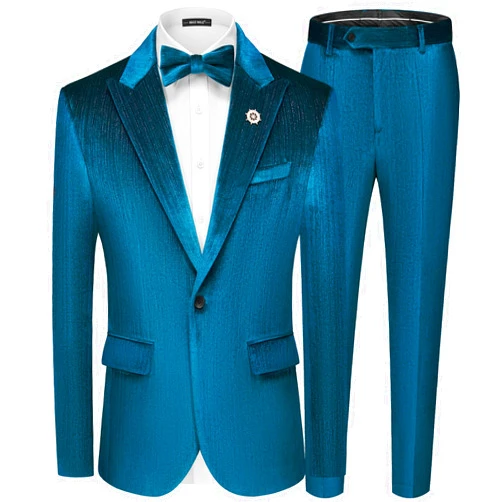MAGE MALE Mens Suits Velvet Tuxedo Suit Set Slim Fit 2 Piece Luxurious Party Dinner Jacket Pants with Bow Tie