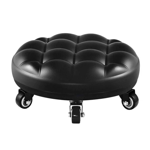 Lanstics Low Roller Seat Wheel Stool Chair PU Leather Rolling Stool Seats on Wheels for Home Office Fitness Round Roller Seat Stool (Black)