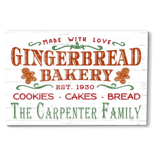 Broad Bay Vintage Christmas Sign CUSTOM Holiday Wall Décor Old Fashioned Decoration - SOLID WOOD - PERSONALIZED (Gingerbread Bakery 16.5in x 10.5in)