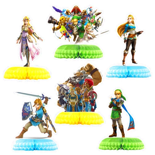 JIUJHO Legend Game Birthday Party Supplies, 6Pcs Link Theme Party Centerpieces Table Toppers, Photo Booth Props, Double Side Cake Toppers, for Zelda Game Kids Teens Fans