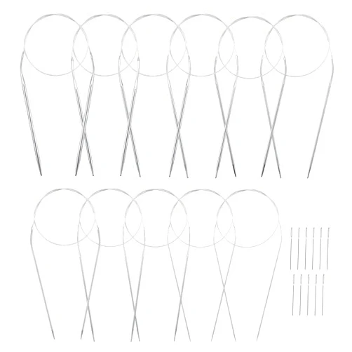 Coowayze Stainless Steel Circular Knitting Needles Set 24 Inch for Beginners Adults, 11 Round Metal Knitting Needles with Magic Loop, 11 Sizes 1.5-5mm Double Pointed Flexible Weaving Needles for Sweaters, Hat