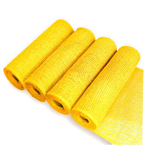 MSSVIGING 4 Rolls Yellow Poly Burlap Mesh 10 Inches, 15 Feets Each Roll, Yellow Poly Burlap Deco Mesh Ribbon for Wreath Supplies Party Decoration DIY Crafts Making