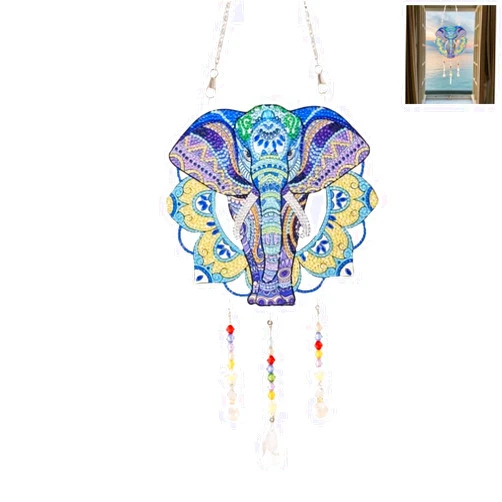 SC.WABE Diamond Art Wind Chimes,Diamond Art Wind Chimes for Adults,Diamond Art Suncatchers，Experience The Fun of Hands-on Operation (1pc, Large Elephant)