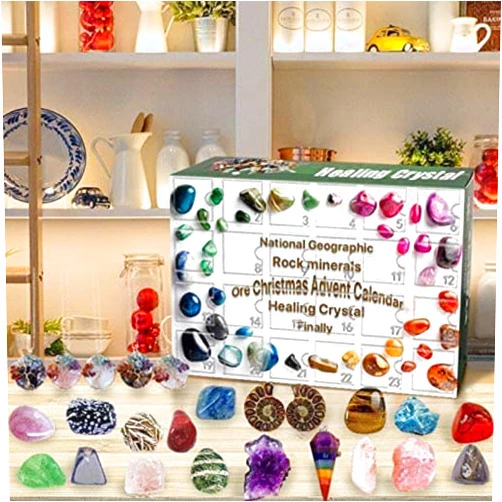 Mrisata Advent Calendar 2023, 24 Days Christmas Countdown Calendar Box for Kids Adult, Ore Minerals Rocks Learning Collection Kit, Surprises Xmas Girls Boys