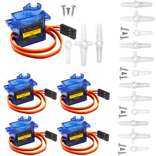 Miuzei 5 Pcs SG90 9G Micro Servo Motor Kit for RC Robot Arm/Hand/Walking Helicopter Car Boat Control with Cable, Mini Small Servos for Arduino Project