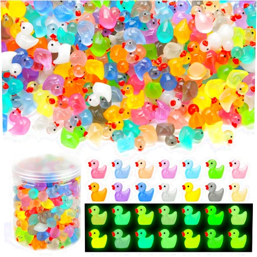 GWAHSA 240pcs Luminous Mini Resin Ducks, Tiny Duck Bulk Glow in The Dark Small Plastic Miniature Ducks Figures for Dollhouse Decor Micro Garden Home Landscape Aquarium Craft Gifts Party Favors Toys