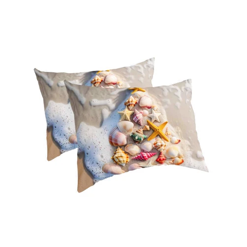 BOBOWUNY Coastal Christmas Tree Pillow Covers King Size 2 Pack, Soft Bed Throw Pillowcases Breathable Cooling Long Lumbar Body Pillow Sham Cover for Bed Sofa 20x36 Nautical Beach Seaside Xmas