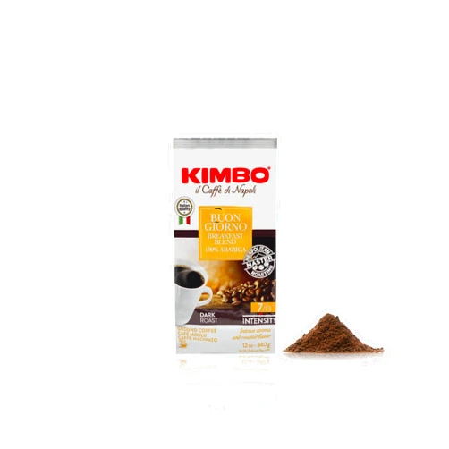 Kimbo Buongiorno Breakfast Blend 100% Arabica Ground Coffee - Blended and Roasted in Italy - Medium to Dark Roast - 12 oz Bag