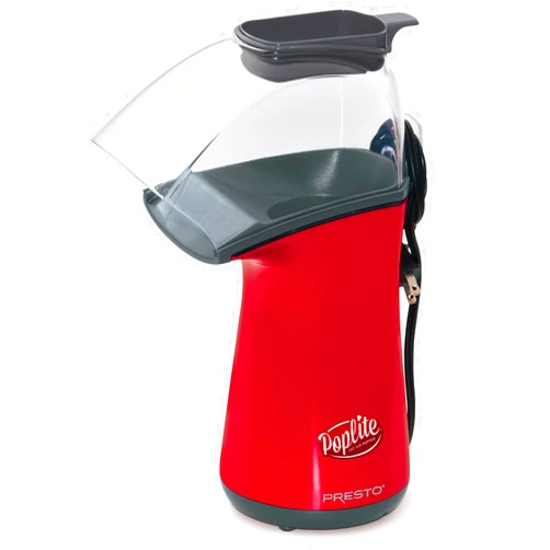Presto 04863 Poplite Hot Air Popcorn Popper - Built-In Measuring Cup + Melts Butter, Easy to Clean, Built-In Cord Wrap, 18 Cups, Red