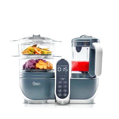 Babymoov Duo Meal Station Grey: Multi-Speed Baby Food Maker Steamer and Puree Blender, Baby Food Processor that warms & defrosts (Nutritionist Approved)