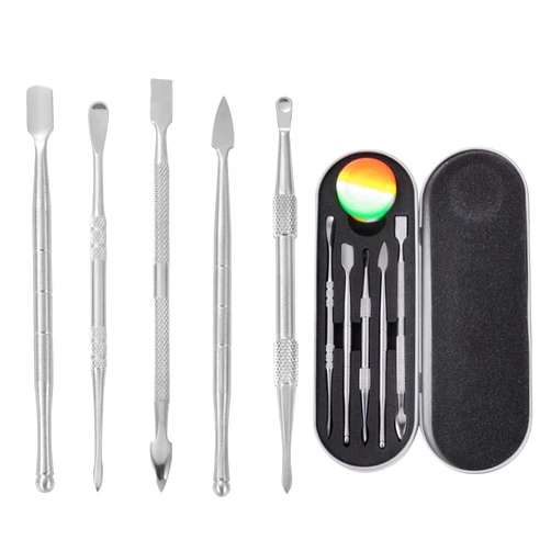 Pimoys 6 Pieces Wax Carving Tool Set, Double-Ended Carving Tool Stainless Steel Wax Sculpting Tools with 5ml Silicone Container Jar and Portable Metal Case for Wax Oil Clay Pottery, Silver