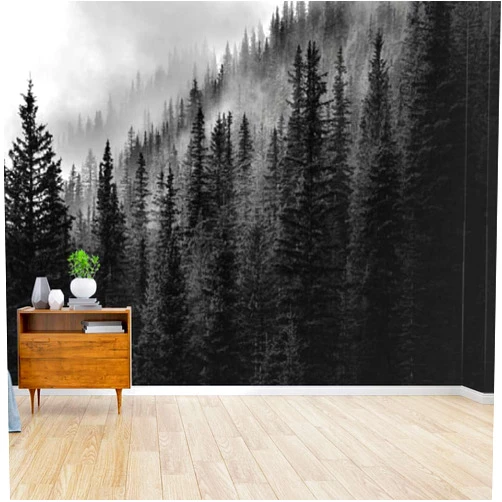 RECETHROWS Wall Mural Forest Black and Whites and Pictures Peel and Stick Wallpaper Self Adhesive Wallpaper Large Wall Sticker Removable Vinyl Film Roll Shelf Paper Home Decor