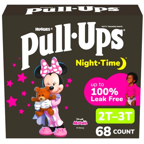 Pull-Ups Girls' Nighttime Potty Training Pants, Training Underwear, 2T-3T (16-34 lbs), 68 Ct, Packaging May Vary