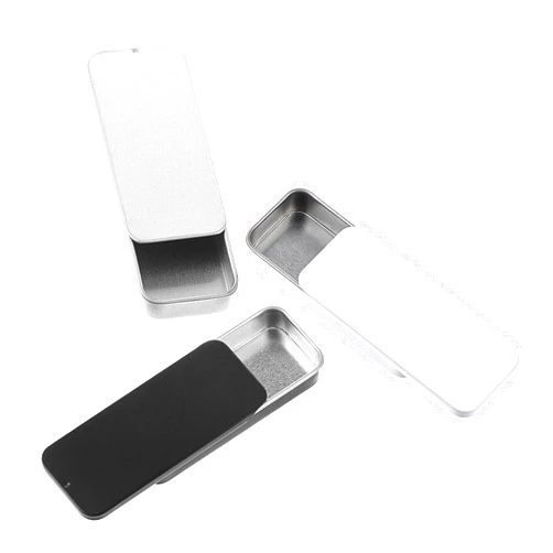 Telooco 3Pcs Mini Metal Tin Box Containers Metal Slide Top Tin Containers Silve Black White for Floss Candy Lipstick Pills Crafts Storage (3.1 x1.3x0.5Inch)