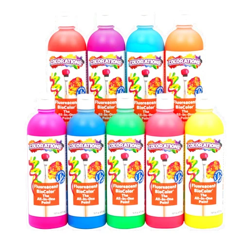 Colorations BioColor Paint, Fluorescent, 16 oz, Set of 9, Washable, Non-Toxic, Kids Paint, School Art Supplies