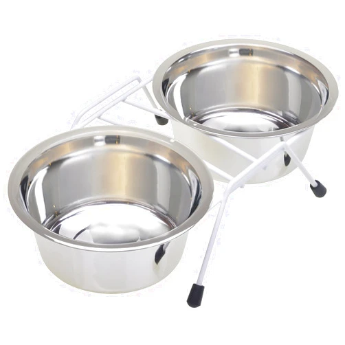 Van Ness Pets Raised Double Dish Dog Feeder with Wire Rack And (2) 16 OZ Food And Water Bowls