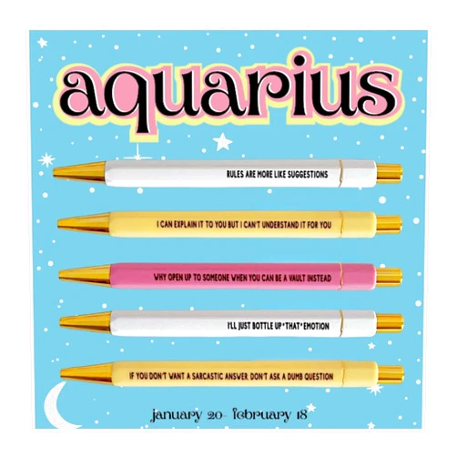 Jxueych Aquarius Pen Set - 5pcs Retractable Ballpoint Pens | Express Your Individuality | Ideal for Writing, Drawing, Journaling - Black Ink, Medium Nib