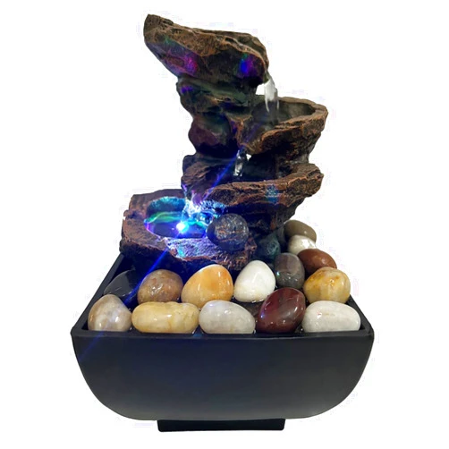 JOINDATAT Indoor Tabletop Water Fountain, Resin Meditation Fountain with Color LED Light, Indoor Waterfall Feature for Home Office Decor (D)