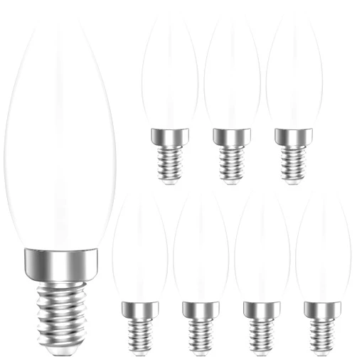 USOWAY E12 4W LED Frosted Candelabra 40W Equivalent, Frosted Glass, 2700K Warm White, 350 Lumens, Candle Light Bulbs (8)