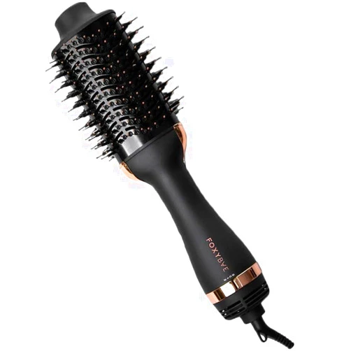 FoxyBae Blowout Dryer Brush 60mm - All-in-One Ceramic Tourmaline - Hair Styler, Curler & Volumizer - Hot Air Styling Tool (Black Rose-Gold)