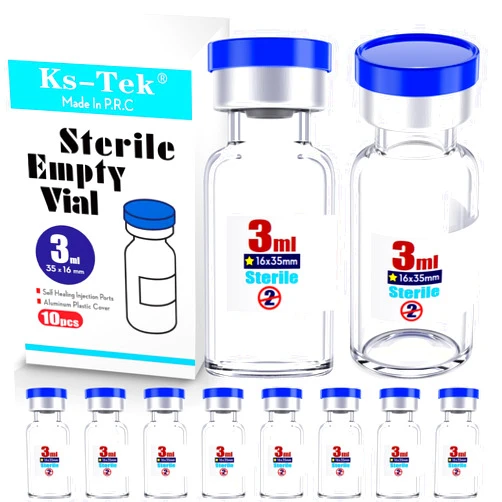 Ks-Tek Sterile Empty Vials with Self Healing Injection Port,with Flip Off Aluminum Cap,Sterile Package (3ml,10)