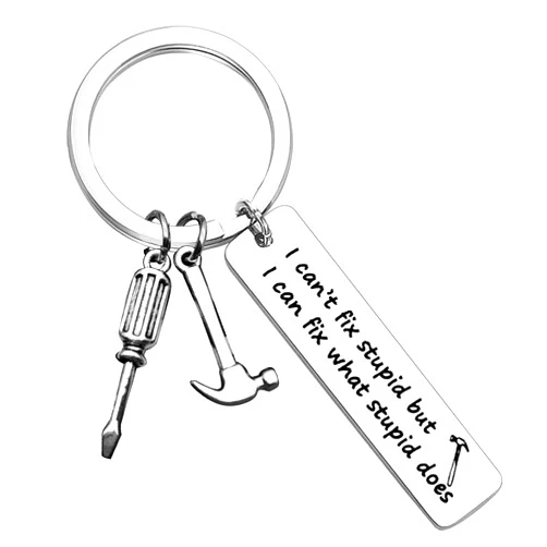 Dabihu Carpenter Keychain Carpenter Builder Gifts I Can Fix What Stupid Does Keyring Woodworker Handyman Gift for Dad Husband Boyfriend Grandpa Mechanic Woodworker Coworker Gifts Christmas Birthday Gift