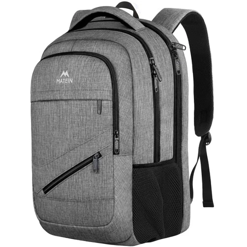 MATEIN Travel Laptop Backpack, 17 Inch Work TSA Approved Carry on Backpack, Large Computer Business Bag for Men Women with Trolley Sleeve and Anti Theft Pocket, College School Rucksack Book Bag, Grey