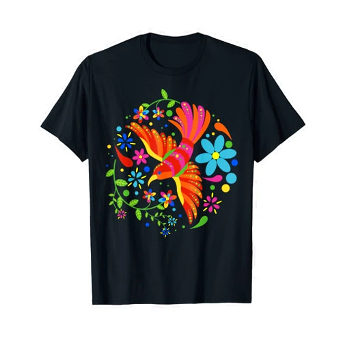 Colorful Flower Mexico Embroidered Bird Lover Floral Bird Otomi Mexican Embroidery Style Mexicano Mexicana T-Shirt