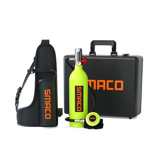 SMACO S400 1L Scuba Tank Mini Scuba Diving Tank—DOT Certified Tank with 15-20 Minutes Backup Scuba Tank Kit Diving Oxygen Underwater Breathing Device with Aluminum Hard Case