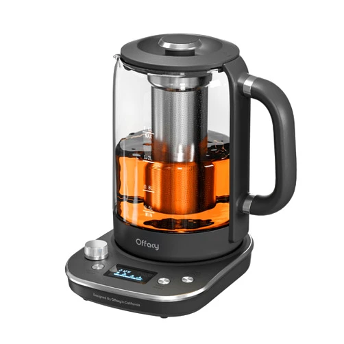 Offacy Electric Tea Kettle, 1.6L 1200W Fast Heating 9 Smart Presets with Removable Infuser Temperature Control 2H Keep Warm, BPA-Free Glass Teapot for Coffee, Boil-dry Protect, Easy to Clean, Black