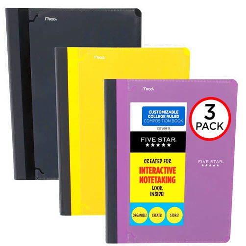 Five Star Interactive Notetaking Composition Books, 3 Pack, 1-Subject, College Ruled Paper, 11