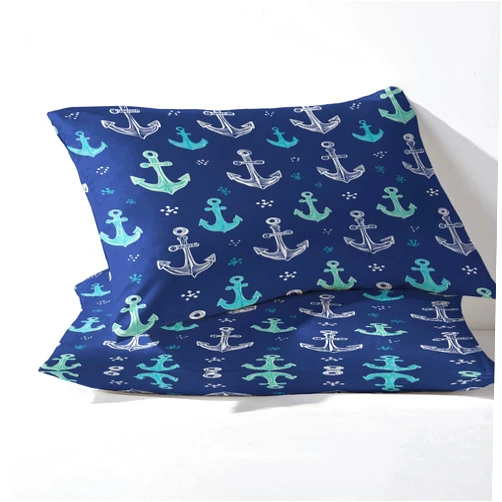 Zhrylliq Blue Anchor Standard Pillow Case Set of 2, Beach Coastal Nautical Pillowcase & Bedroom Decor, Blue Anchor Pillow Shams with Hidden Zipper