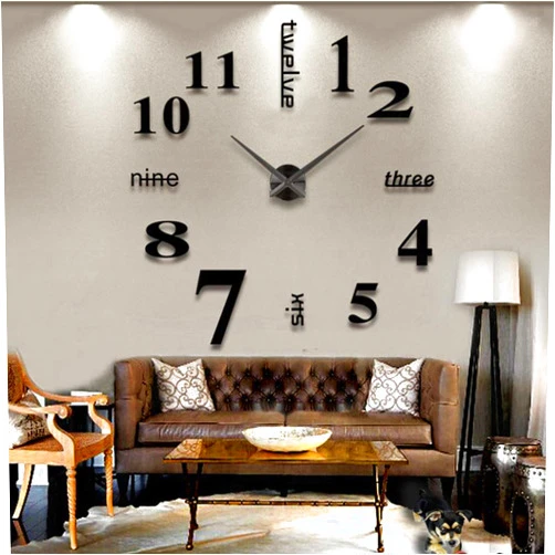 LZYMSZ DIY Wall Clock Modern 3D Wall Clock with Mirror Numbers Stickers for Home Office Decorations Gift(Black)