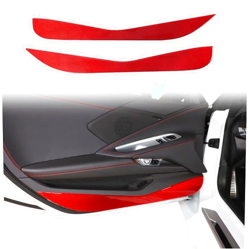 Daeiclru Real Carbon Fiber Car Door Anti Kick Pad Stickers Compatible with Chevrolet Corvette C8 Stingray 2020-2023, Inner Door Anti Kick Decorative Panel Protection Accessories (Red)