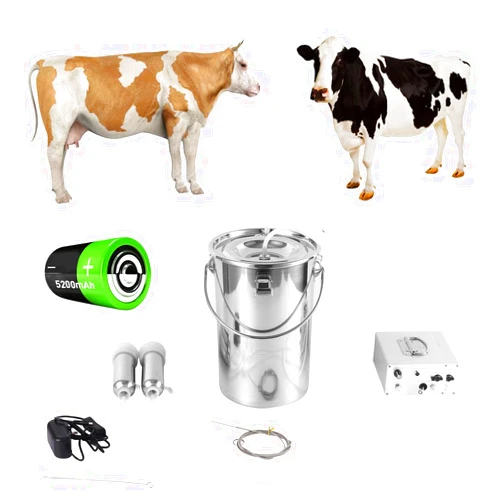 MAPOTAD 7L Cow Electric Milking Machine, Automatic Rechargeable Battery Powered Pulsation Vacuum Pump with 2 Teat Cups Stainless Steel Bucket for Goat(Battery Model)