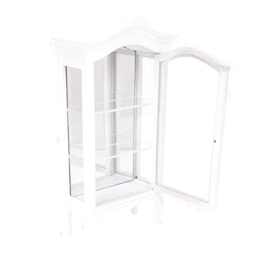 FOXCUP 1:12 Wooden White Dollhouse Corner Cabinet, Three Layers Dollhouse Shelf Cabinet, Bedroom for Livingroom for Dolls Diningroom