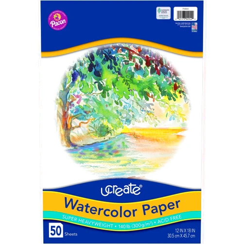 Pacon UCREATE Watercolor Paper, White, 140 lb, 12