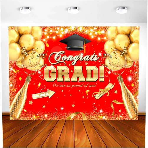 Avezano Congrats Grad Backdrop for Class of 2023 Congratulate Graduation Party Decorations Photography Background Grad Celebration Prom Party Photoshoot Supplies (7x5ft, Red)