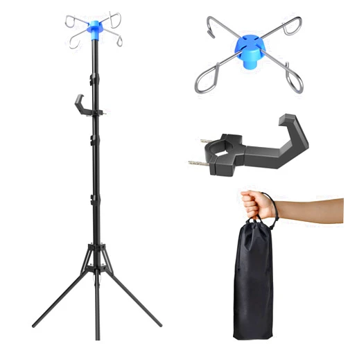 Wasoyun Removable Top IV Pole with 4 Steel Infusion Rack Hook - Portable Travel Tripod IV Pole Stand Adjustable Height for Clinic Home Care Travel