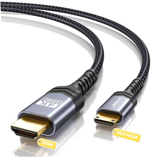 JSAUX Mini HDMI to HDMI Cable 15FT, [Aluminum Shell, Braided] High Speed 4K 60Hz HDMI 2.0 Cord, Compatible with Camera, Camcorder, Tablet and Graphics/Video Card, Laptop, Raspberry Pi Zero W - Grey