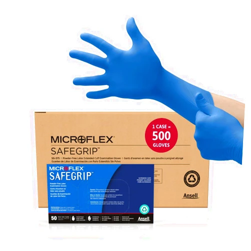 Ansell Microflex SafeGrip SG-375 Extra Thick Disposable Latex Gloves for Life Sciences, Automotive w/Textured Fingertips