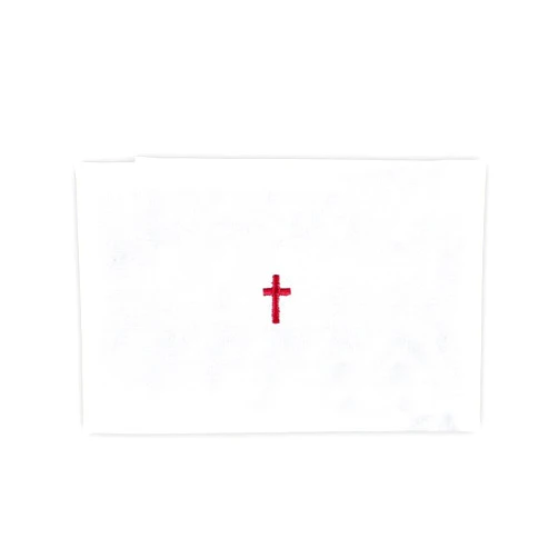 Trinity Church Supply Polyester Cotton Blend Red Cross Purificator Red Embroidered Cross Center Church Communion Supplies, 12 Inch x 18 Inch, Pack of 12