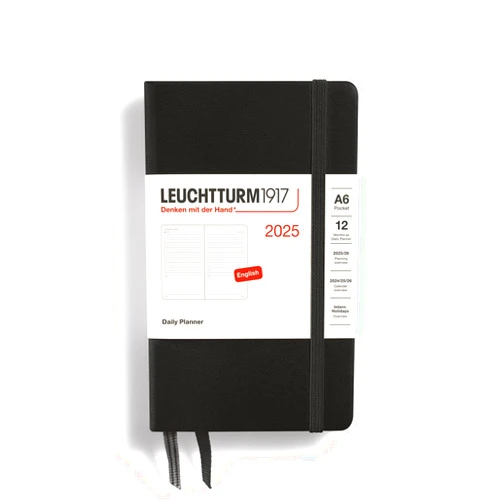 LEUCHTTURM1917 - Daily Planner 2025, Hardcover, Pocket (A6), Black (Jan 1 - Dec 31, 2025)