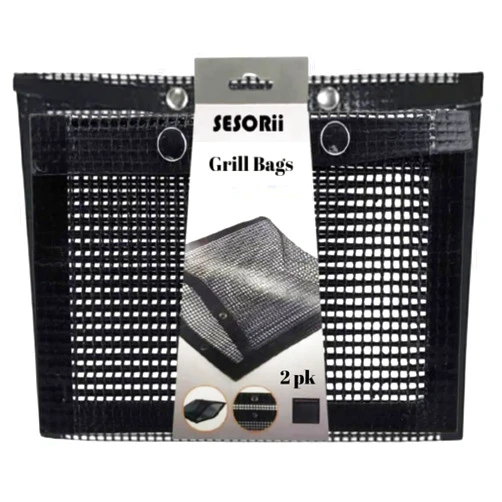 SESORii Large Small BBQ Mesh Set 2 Reusable Non-Stick Grill Bag for Charcoal Gas Electric Grills Smokers Pitmasters Heat Resistant Barbecue Bag Vegetables Grilling Pouches Grill Accessories BBQ Tools