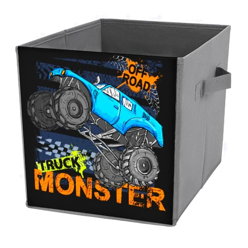 Velumair Monster Truck Storage Cubes Bins 1PCS Foldable Cube Storage Bin Cartoon Car 11 Inch Storage Cube with Handles for Monster Truck Decor Office Shelf Clothes Storage