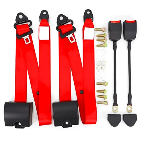 WIDES 2 Set Universal Adjustable Retractable Lap Suitable for Modification Belts Kit for Go Kart,Club Golf Cart,Van,UTV,VR, Buggies, Minivan,Pickup and Truck (red)