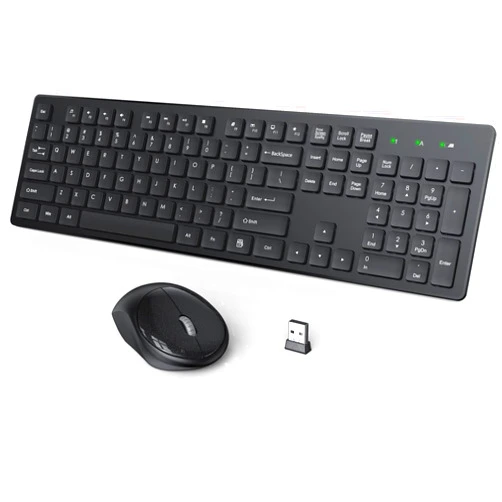 WisFox Wireless Keyboard and Mouse, WisFox USB Computer Keyboard with Silent Keys, Long Battery Life, 2.4GHz Full-Size Lag-Free Cordless Combo for PC Laptops Windows Mac Chrome OS (Black)